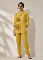 Mustard Yellow Vetican Co-Ord Set with Floral Embroidery