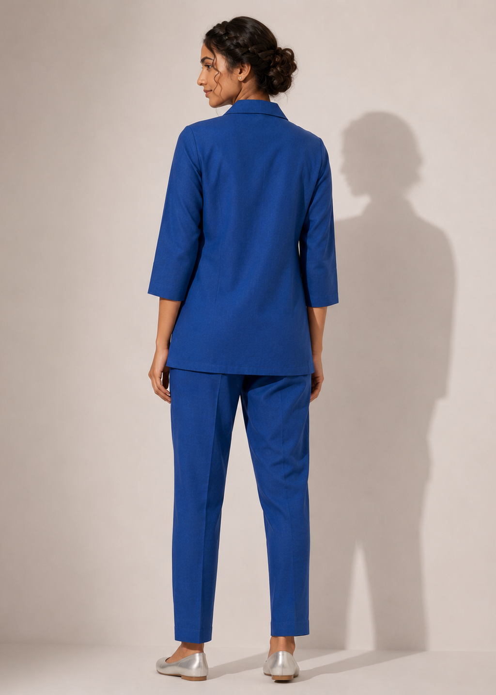 Royal Blue Floral Embroidered Vetican Co-Ord Set for Women