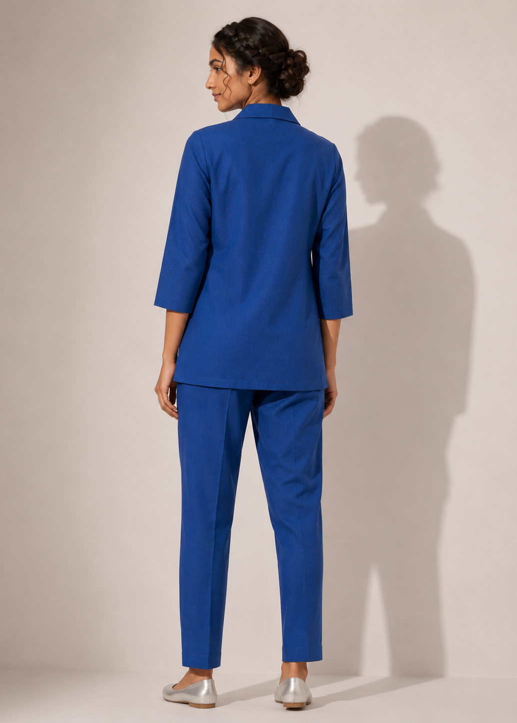 Royal Blue Floral Embroidered Vetican Co-Ord Set for Women