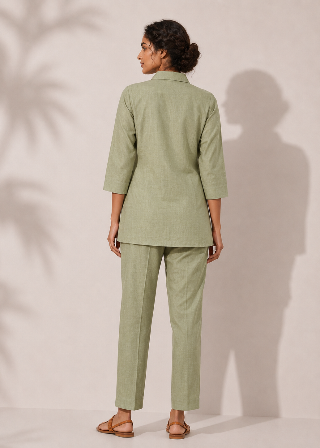 Sage Green Botanical Embroidered Vetican Co-Ord Set for Women