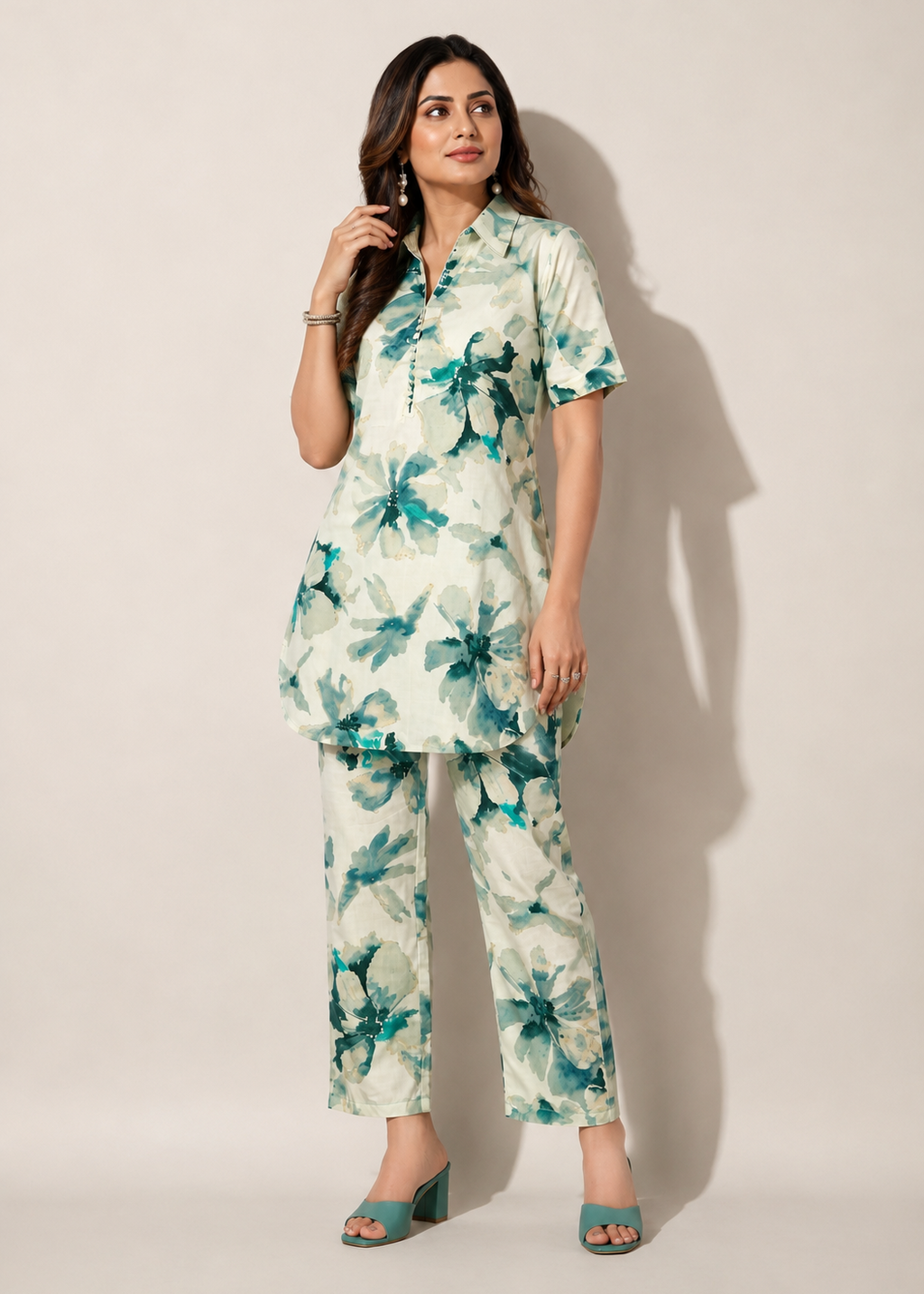Ivory Bloom Printed Heavy Premium Rayon Co-Ord Set