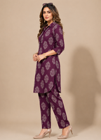 Royal Plum Floral Printed Rayon Co-Ord Set