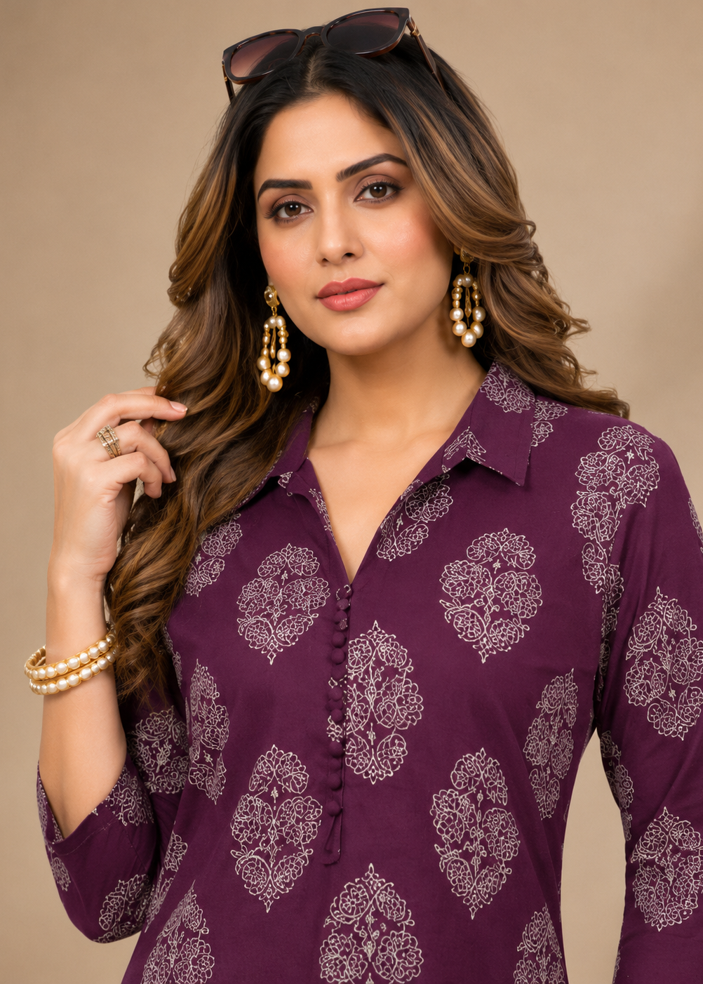 Royal Plum Floral Printed Rayon Co-Ord Set