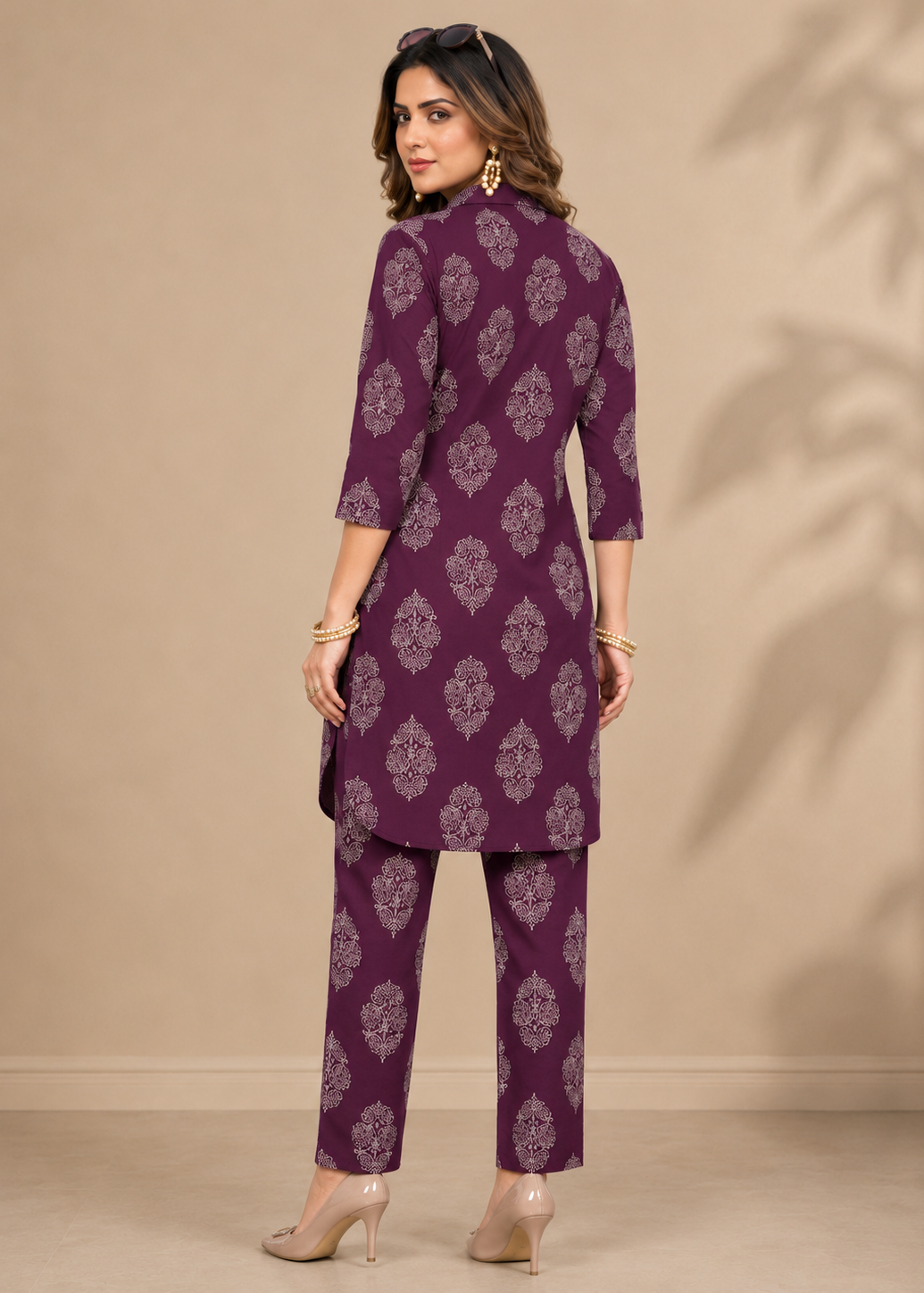 Royal Plum Floral Printed Rayon Co-Ord Set