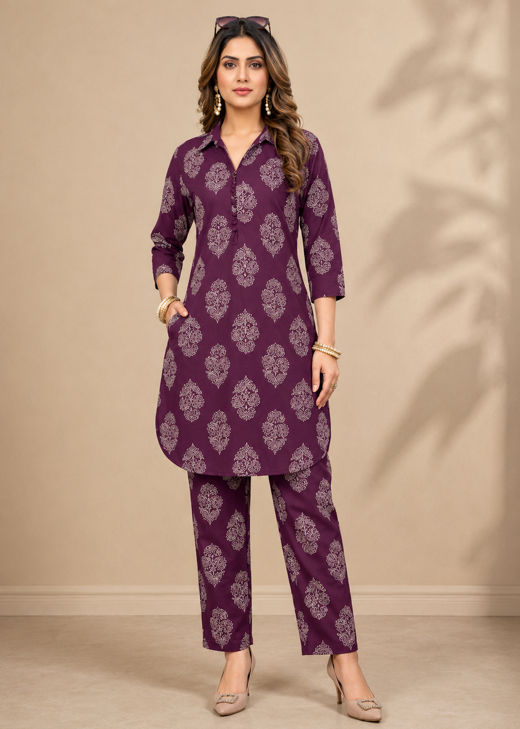 Royal Plum Floral Printed Rayon Co-Ord Set