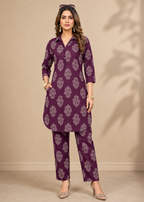 Royal Plum Floral Printed Rayon Co-Ord Set