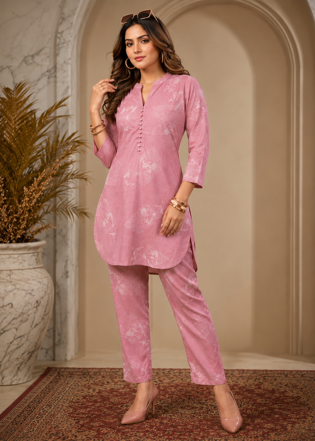 Blush Pink Printed Rayon Co-Ord Set