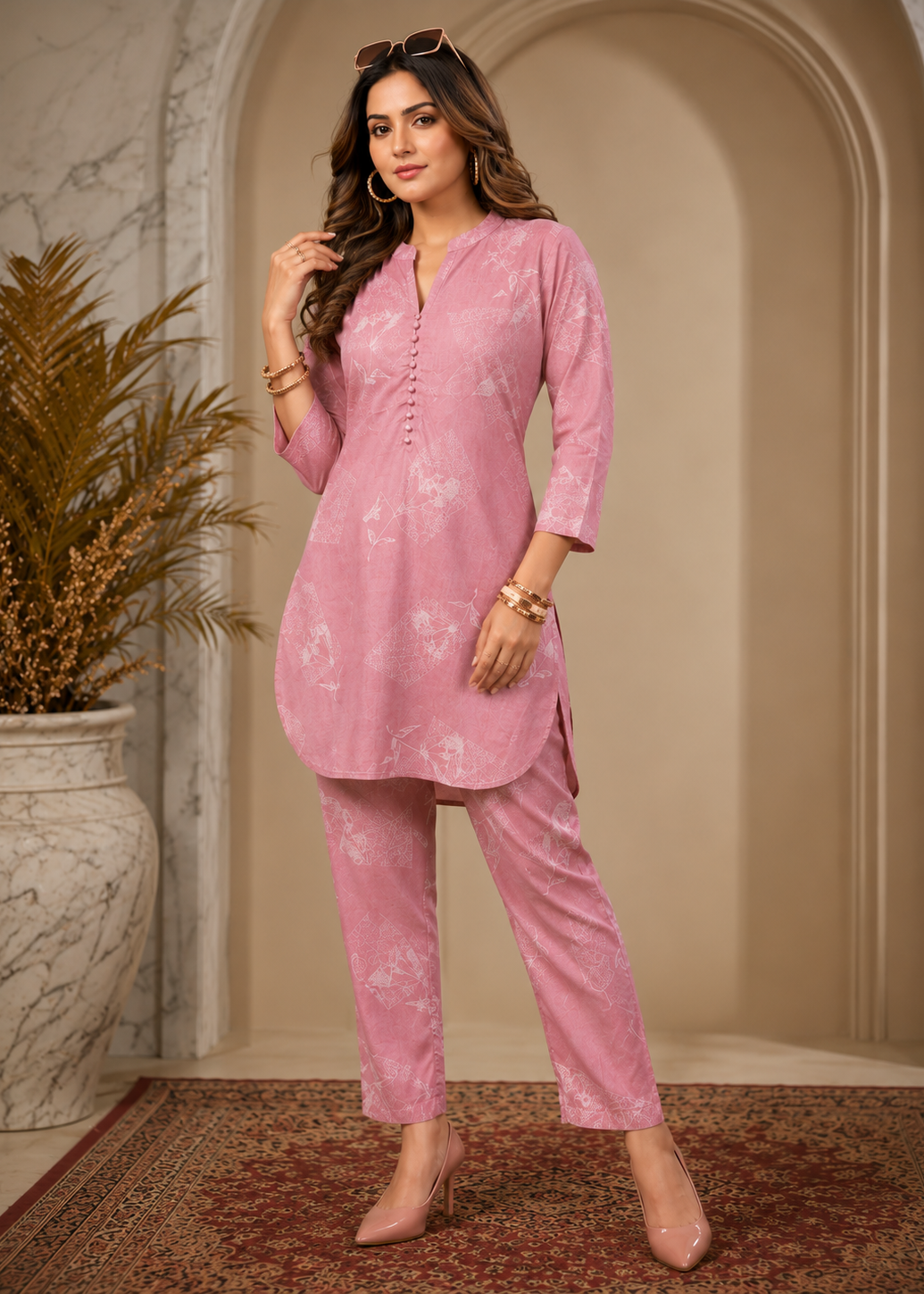 Blush Pink Printed Rayon Co-Ord Set