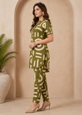 Olive Green Abstract Printed Rayon Co-Ord Set