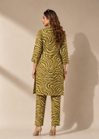 Verdant Orbit Olive Abstract Rayon Co-Ord Set