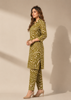 Verdant Orbit Olive Abstract Rayon Co-Ord Set