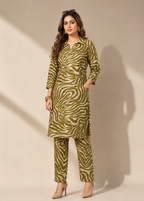 Verdant Orbit Olive Abstract Rayon Co-Ord Set