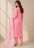 Pink Mul Chanderi Kurta Pant Set with Floral Printed Dupatta