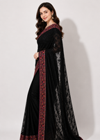Black Georgette Lucknowi Chikankari Saree with Swarovski Stone & Kashmiri Border