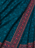 Teal Blue Georgette Lucknowi Chikankari Saree with Swarovski Stone & Kashmiri Border