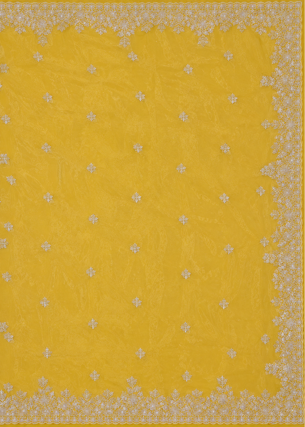 Yellow Fande Organza Saree with All-Over Handwork Butta & Embroidered Border