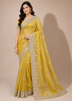Yellow Fande Organza Saree with All-Over Handwork Butta & Embroidered Border