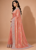 Peach Fande Organza Saree with All-Over Handwork Butta & Embroidered Border