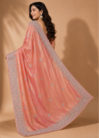 Peach Fande Organza Saree with All-Over Handwork Butta & Embroidered Border