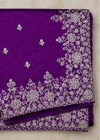 Royal Purple Fande Organza Saree with All-Over Handwork Butta & Floral Embroidered Border