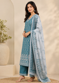 Teal Blue Printed Kurta Set with Soft Cotton Dupatta