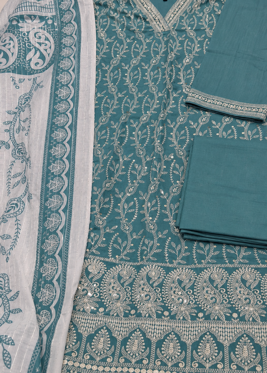 Teal Blue Printed Kurta Set with Soft Cotton Dupatta