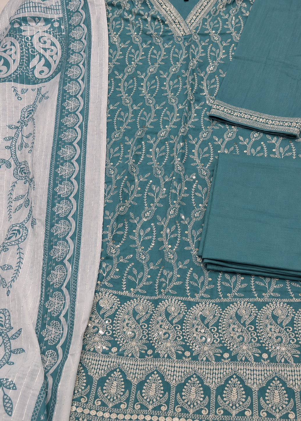 Teal Blue Printed Kurta Set with Soft Cotton Dupatta