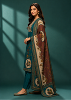 Peacock Garden Teal Ethnic Kurta Set with Floral Printed Dupatta