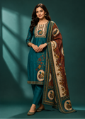 Peacock Garden Teal Ethnic Kurta Set with Floral Printed Dupatta