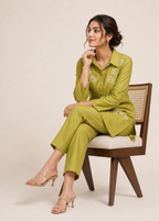 Designer Olive Green Kurta Pant Set with Embroidery