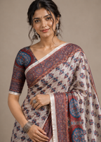 Premium Modal Silk Ajrakh Print Saree with Mirror Work & Tassel Pallu