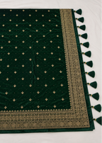 Luxury Emerald Green Velvet Saree with Heavy Zari Border & Tassels