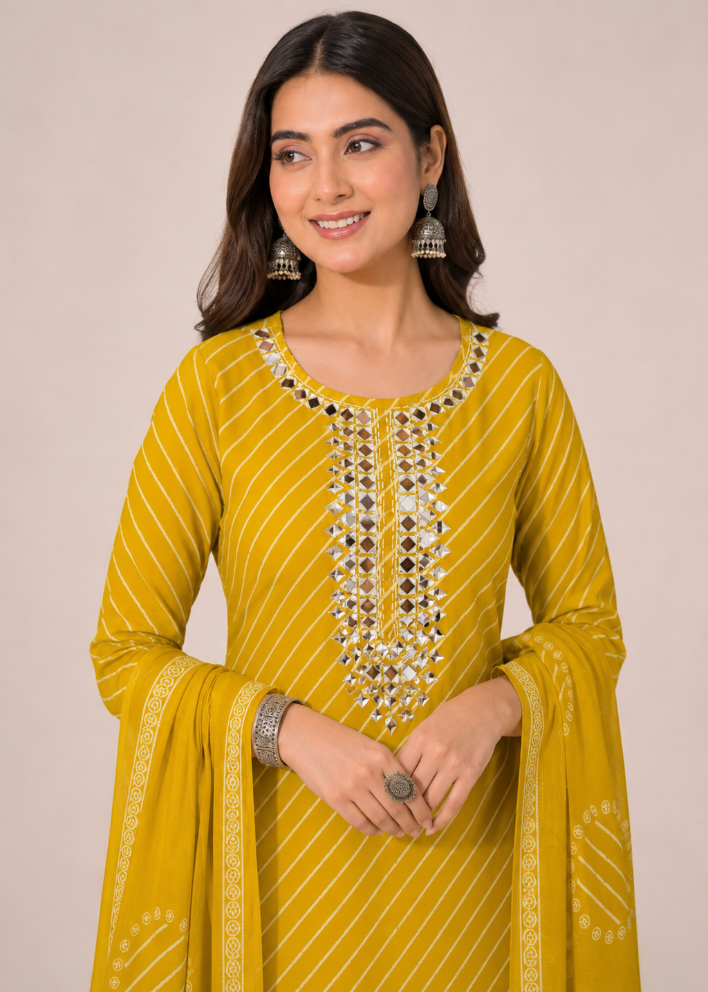 Mustard Yellow Mirror Work Kurta Set with Dupatta