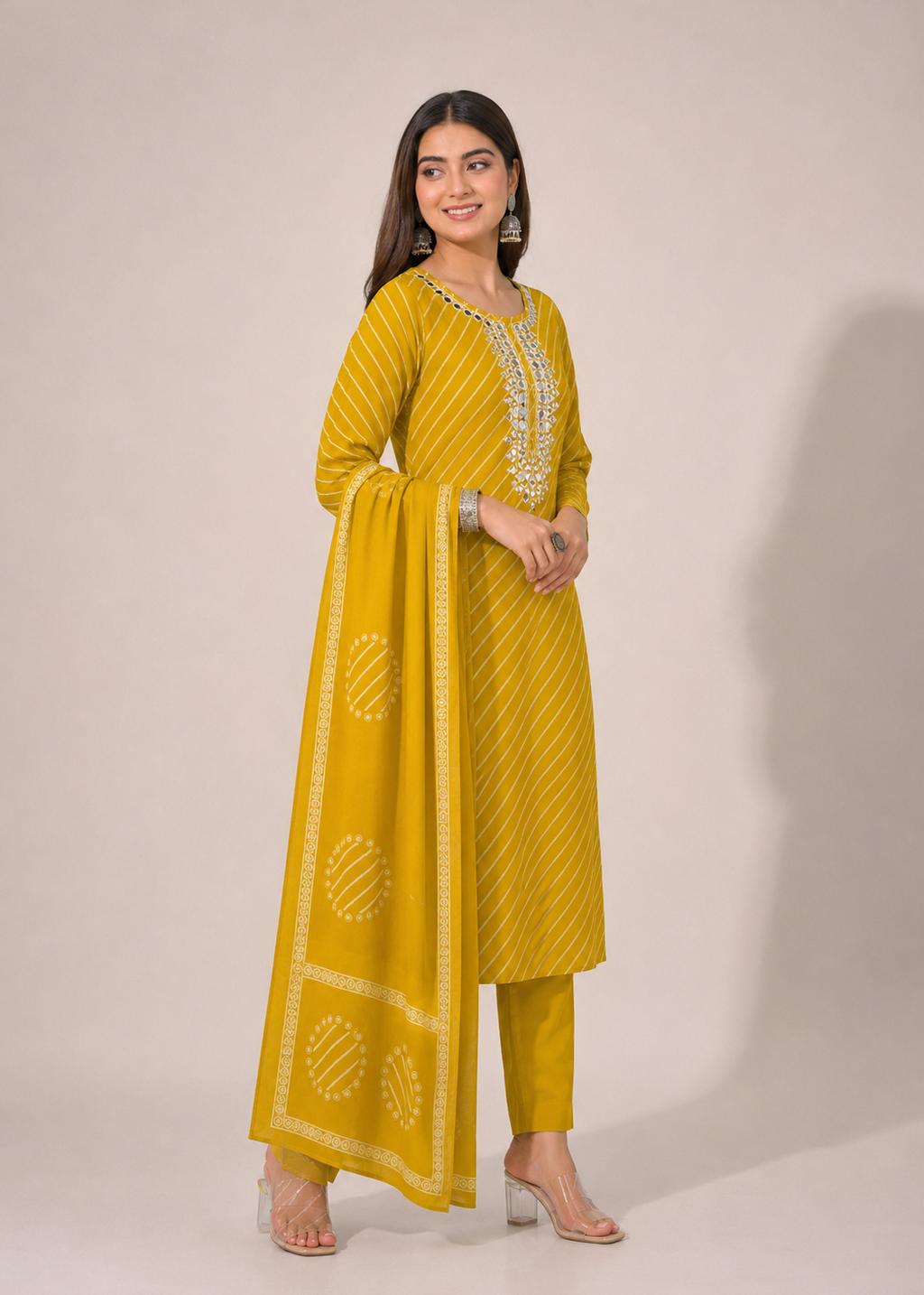 Mustard Yellow Mirror Work Kurta Set with Dupatta