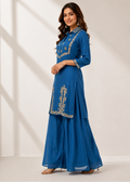 Blue Chinon Chiffon Co-Ord Set with Gota Work & Divider Palazzo
