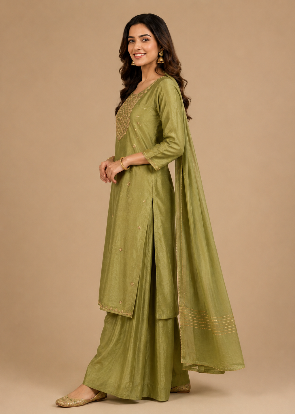 Lavender Embroidered Kurta Sharara Set with Dupatta for Women