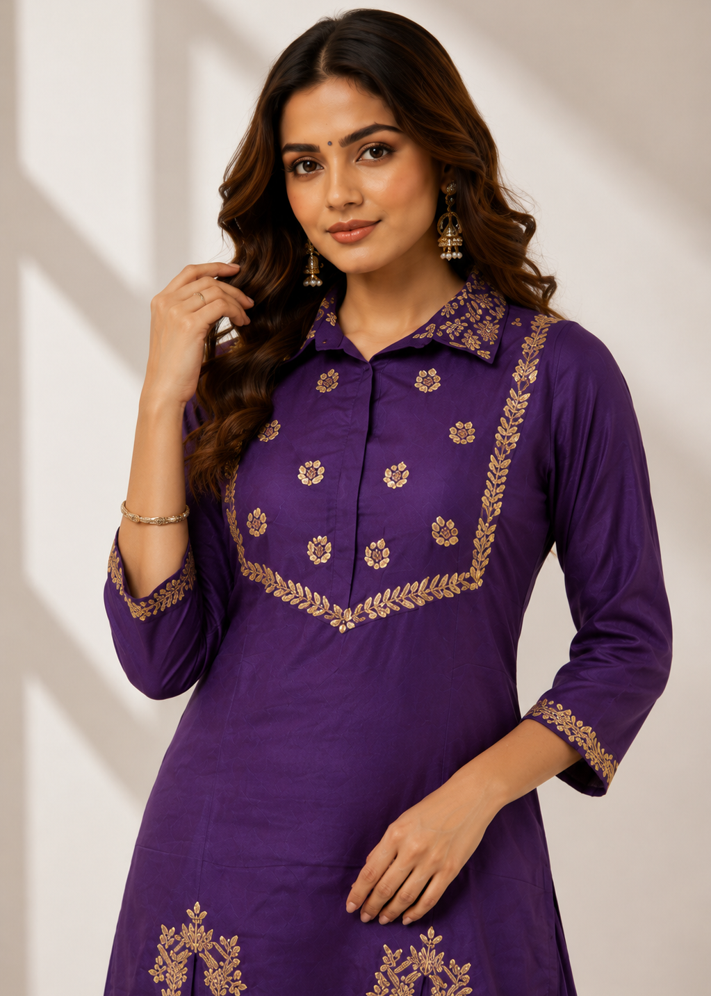 Purple Chinon Chiffon Co-Ord Set with Gota Work & Divider Palazzo