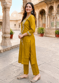 Yellow Crush Tissue Co-ord Set with Hand Work