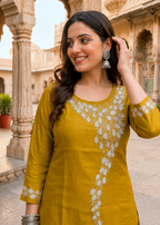 Yellow Crush Tissue Co-ord Set with Hand Work