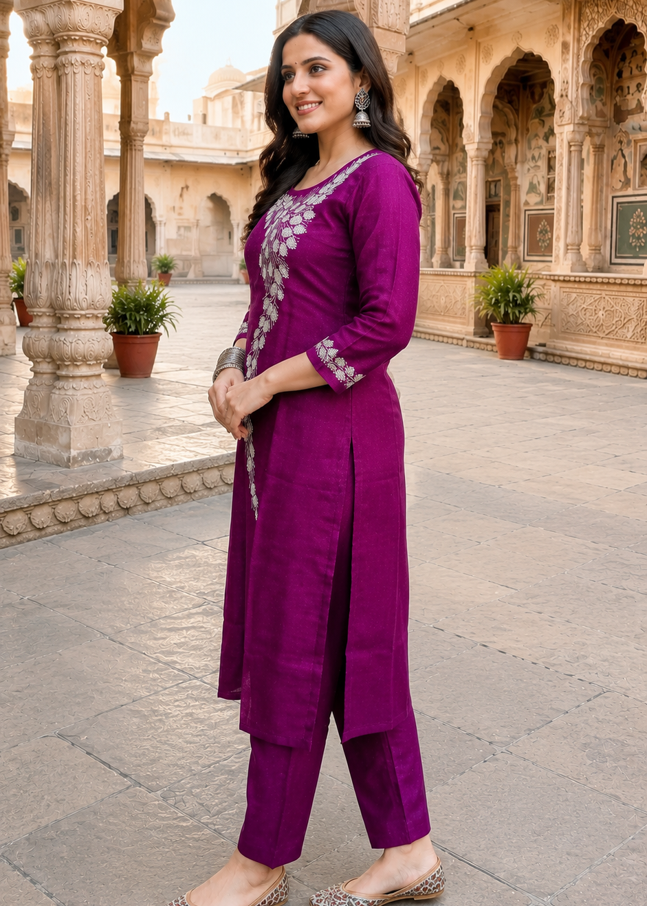 Purple Crush Tissue Co-ord Set with Hand Work