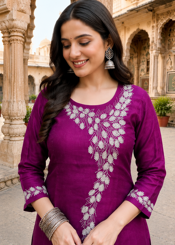 Purple Crush Tissue Co-ord Set with Hand Work