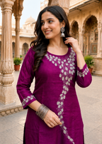 Purple Crush Tissue Co-ord Set with Hand Work