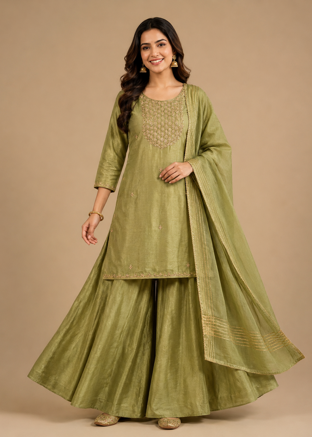 Lavender Embroidered Kurta Sharara Set with Dupatta for Women