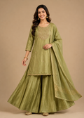 Lavender Embroidered Kurta Sharara Set with Dupatta for Women