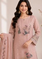 Blush Pink Premium Crepe Kurta Pant Set with Printed Dupatta