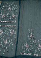 Dark Teal Soft Net Saree with Allover Katdana Jaal Handwork & Embroidered Border