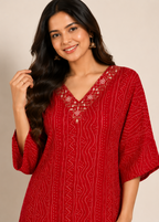 Red Bandhani Print Kurta Pant Set for Women