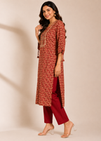 Maroon Paisley Embroidered Print Kurta Pant Set