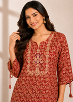 Maroon Paisley Embroidered Print Kurta Pant Set