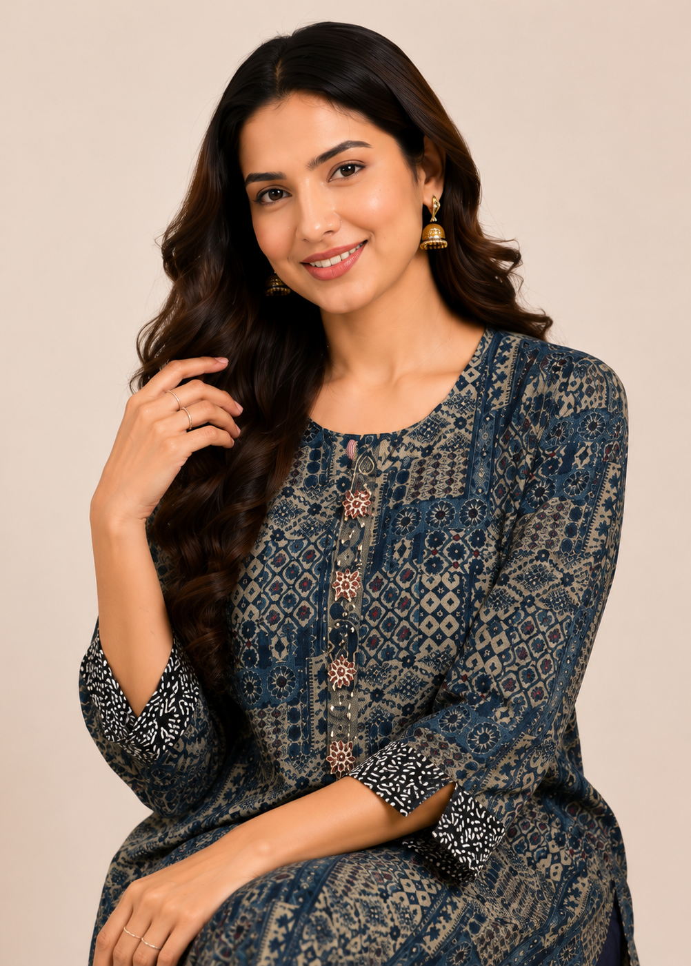 Navy Blue Geometric Kurta Pant Set